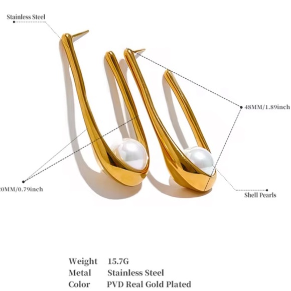 ✨ Elegant Gold Drop Earrings with Pearl Accent - Picture 3 of 7
